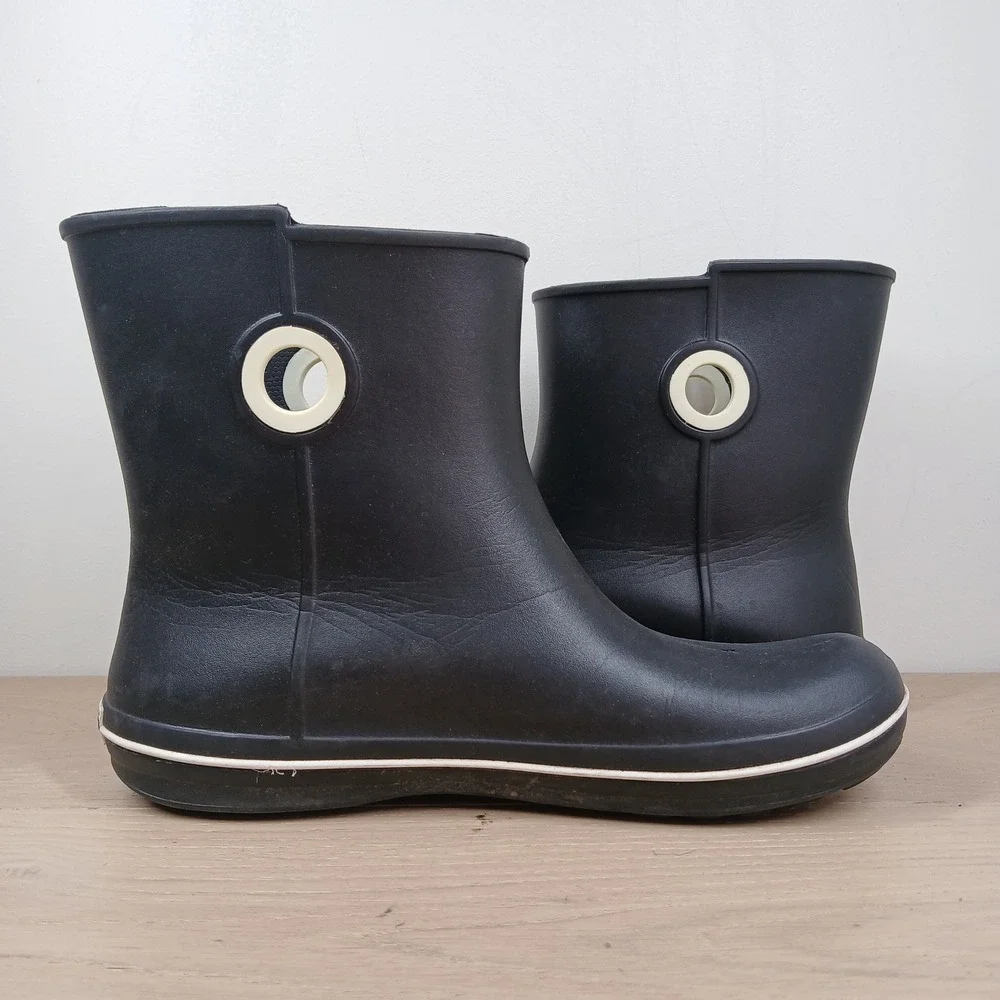 Crocs Jaunt Shorty Rain Boot Womens 10 Black Croslite Waterproof Ankle Pull On